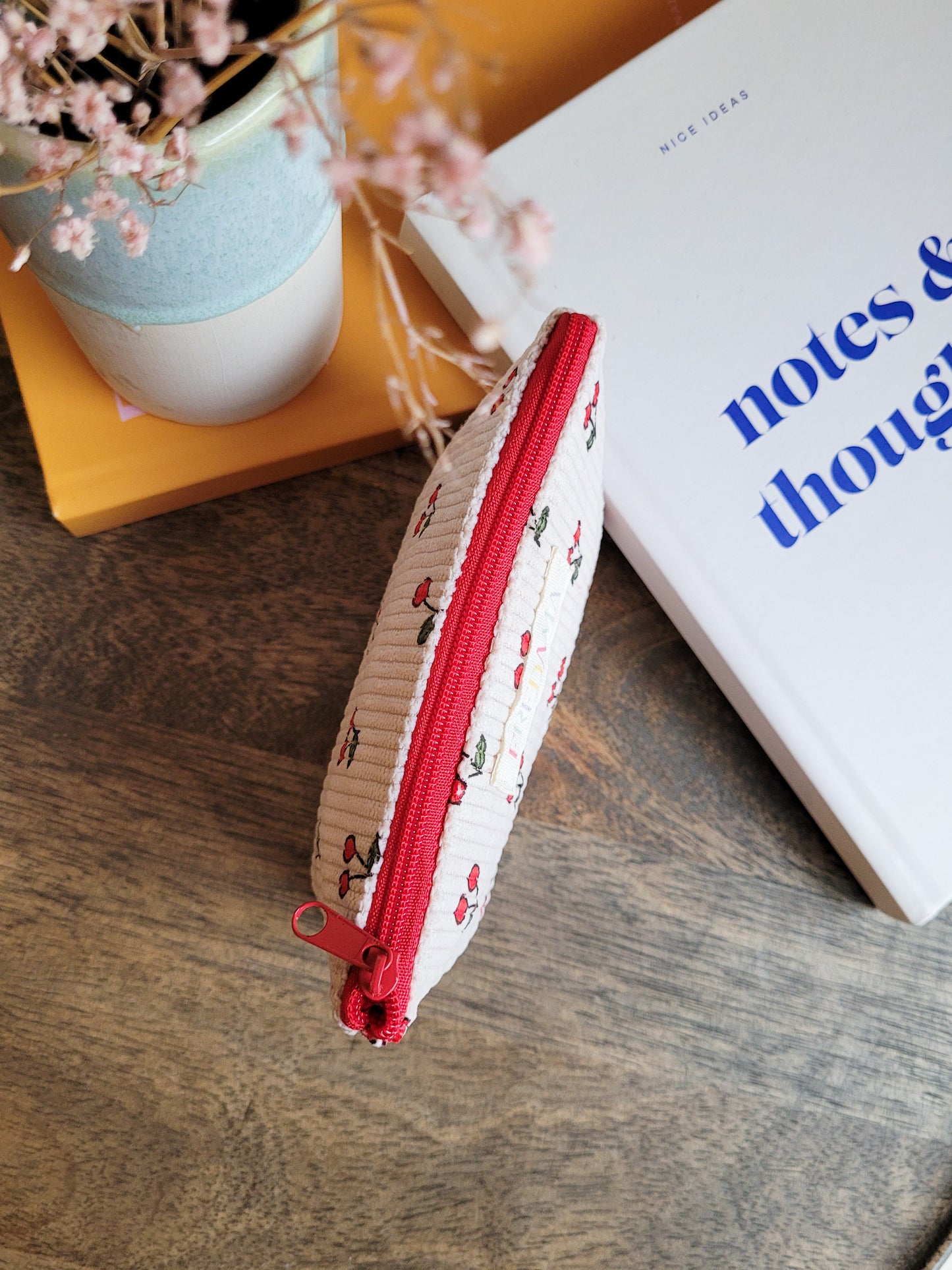 Kirschen Kosmetiktäschchen, Cord-Tasche mit Zipper, mehrere Größen