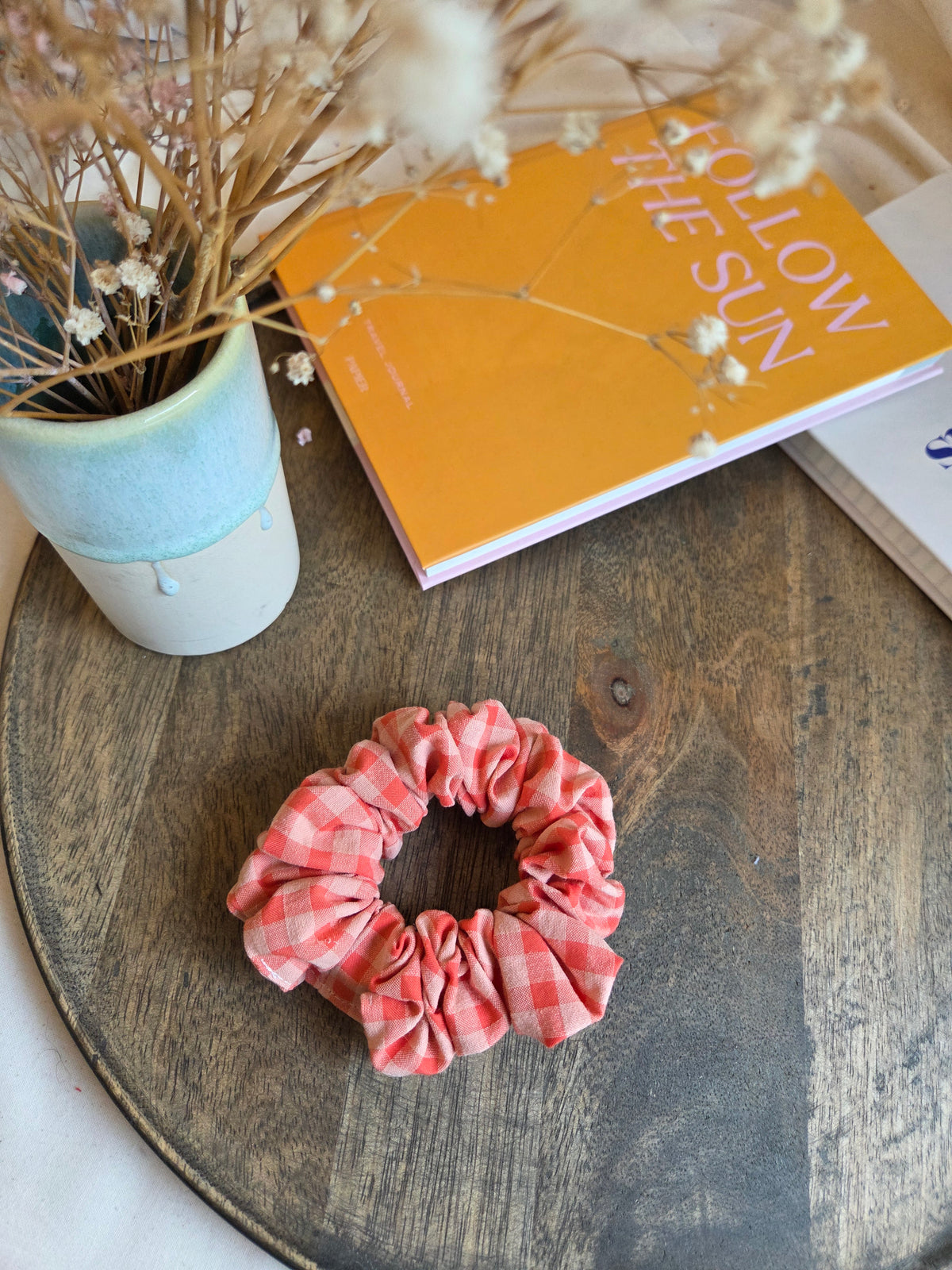 Herbst Scrunchies, orange kariert, groß und mini