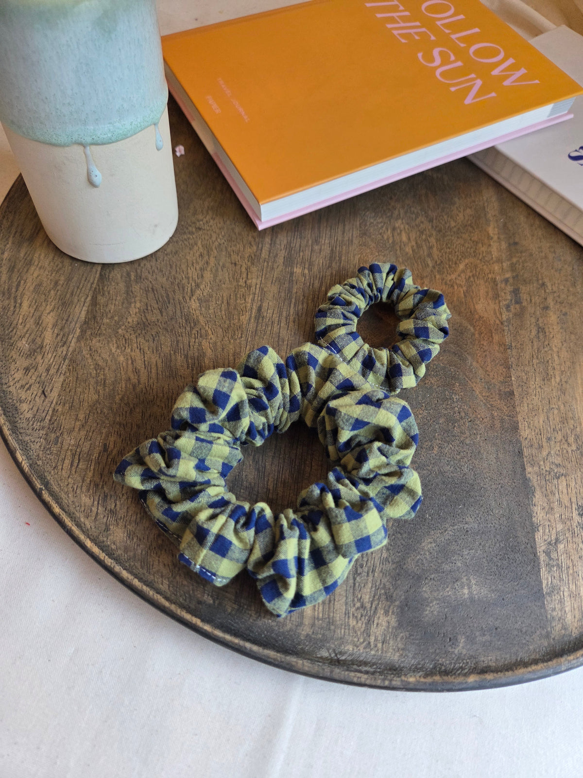 Herbst Scrunchies, grün/blau kariert, groß und mini