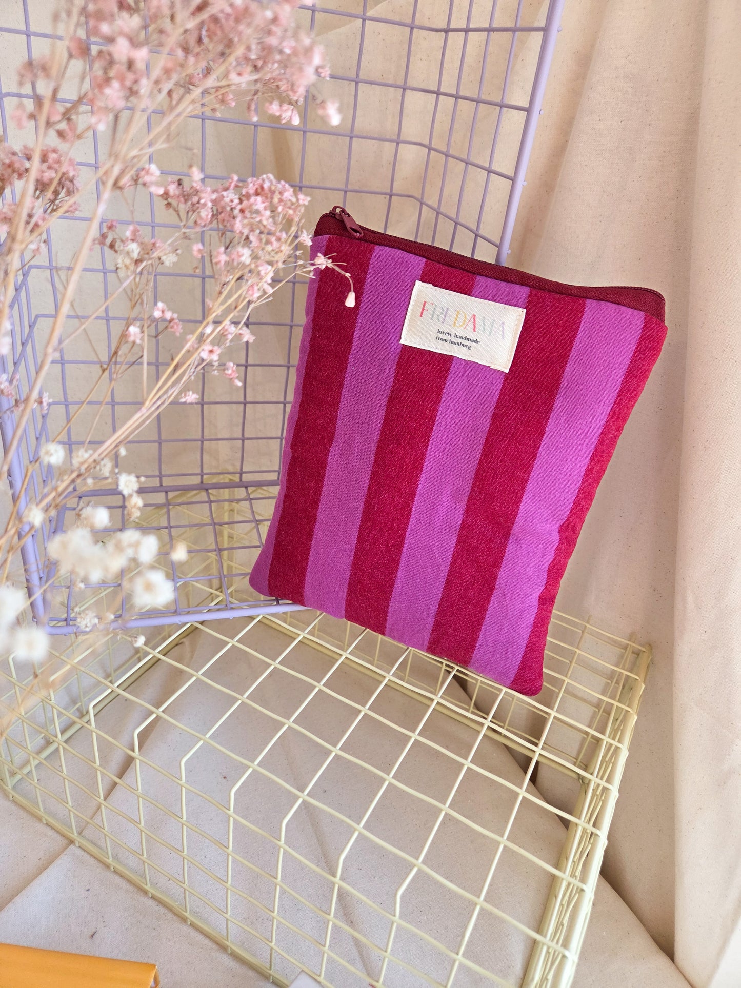 E-Reader / Laptop Tasche pinke Streifen, E-Book-Hülle mit Zipper, karierte / gestreifte Tasche für dein Notebook