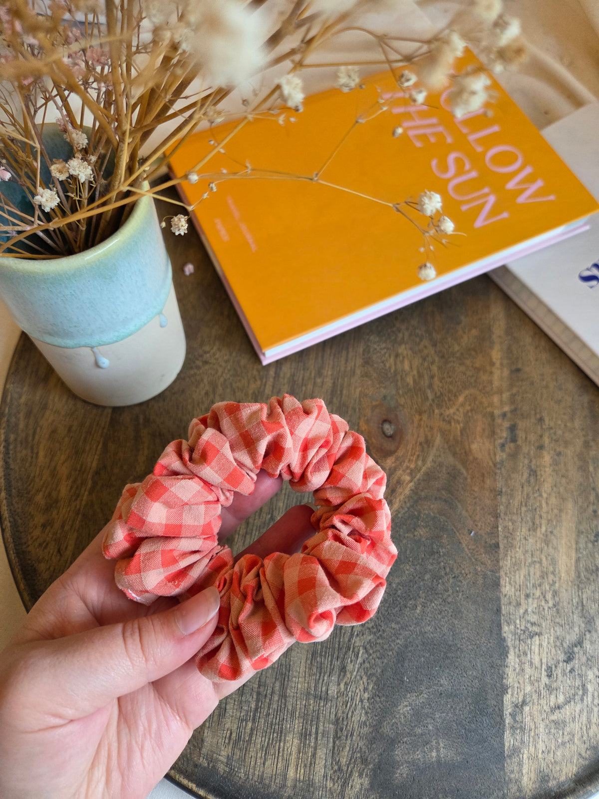 Herbst Scrunchies, orange kariert, groß und mini